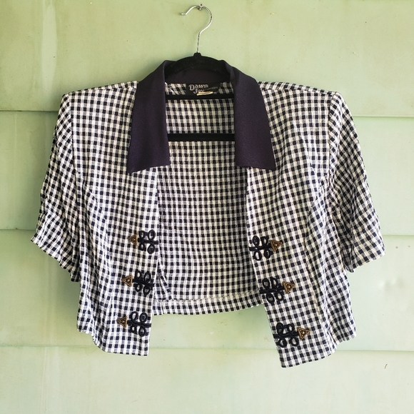 dawn joy fashions Jackets & Blazers - Gingham Short Jacket Vintage 1980s
